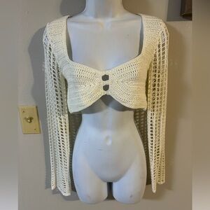 Windsor Cream Crochet Long-Sleeve Crop Top